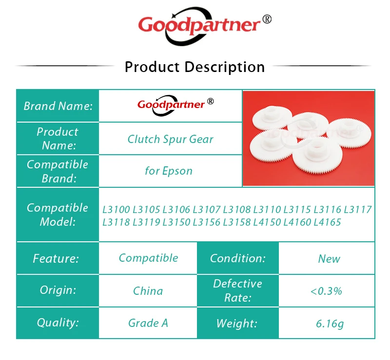 30X сцепления Шестерни для Epson L3100 L3105 L3106 L3107 L3108 L3110 L3115 L3116 L3117 L3118 L3119 L3150 L3156 L3158 L4150 L4160 L4165