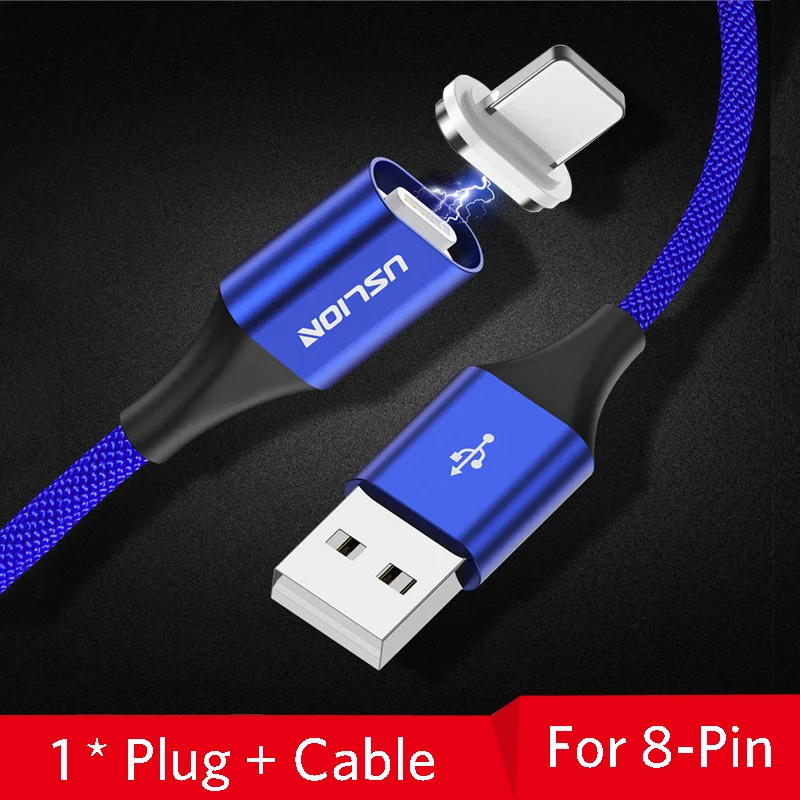 Магнитный кабель USLION, 3 А, кабель для быстрой зарядки usb type C и кабель Micro USB, магнитный кабель для зарядки и передачи данных, кабели для мобильных телефонов - Цвет: Blue For iPhone