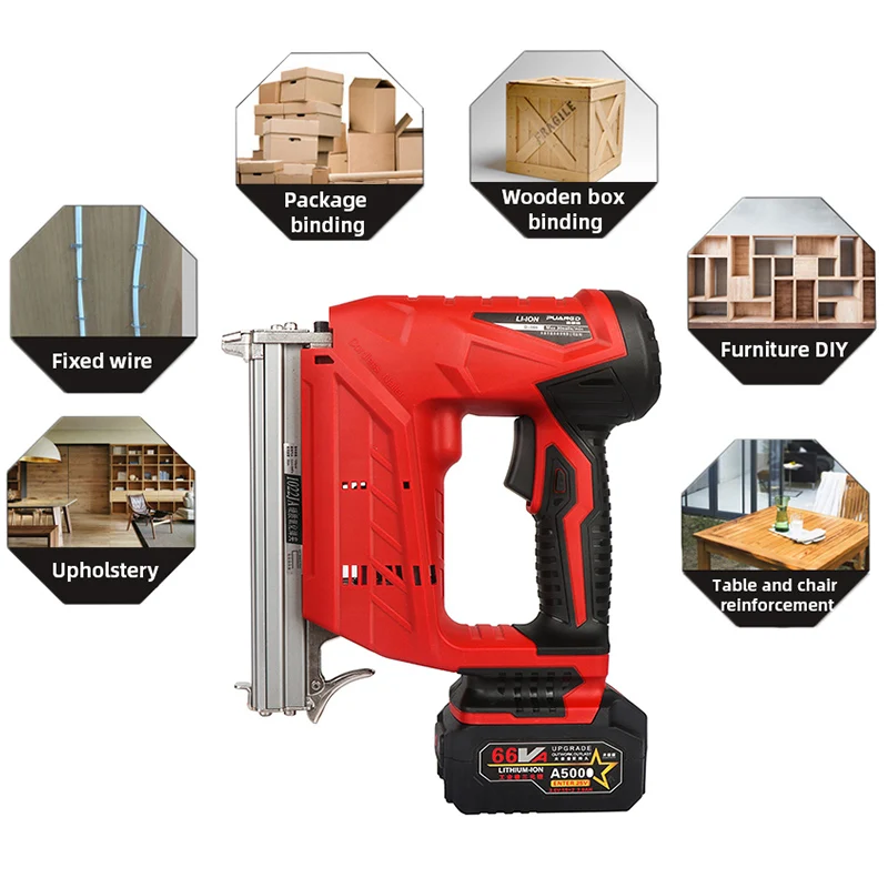  Portable rechargeable lithium battery nail gun Woodworking power tools Straight nail U nail optiona