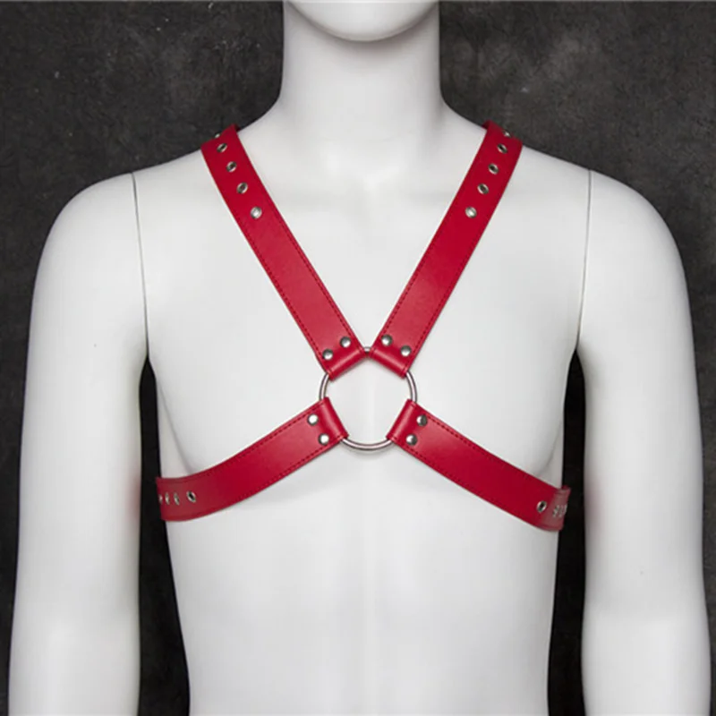 Style 2 Red Мужской кожаный Фетиш нагрудный жгут сексуальный мужской жгут с регулируемым связным ремешком экзотические танки костюмы для взрослых мужчин гей секс - Цвет: Style 2 Red