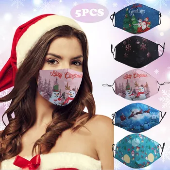 

5PC Christmas Adult Reuse Washable Windproof Smog Wear Mask Pattern Cartoon Mask