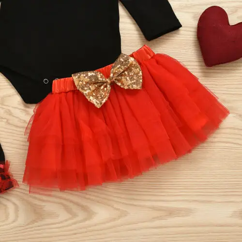 Pudcoco My 1st Valentine/комплект одежды для новорожденных девочек; комбинезон с длинными рукавами; боди; юбка-пачка; комплект из 4 предметов