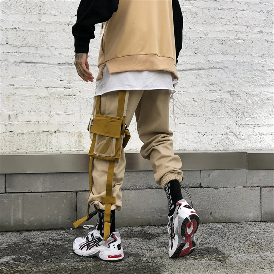 Хип-хоп брюки мужские ленты дизайн джоггеры Брюки Мужская модная уличная одежда 2019 осень уличный стиль брюки для танцев американский