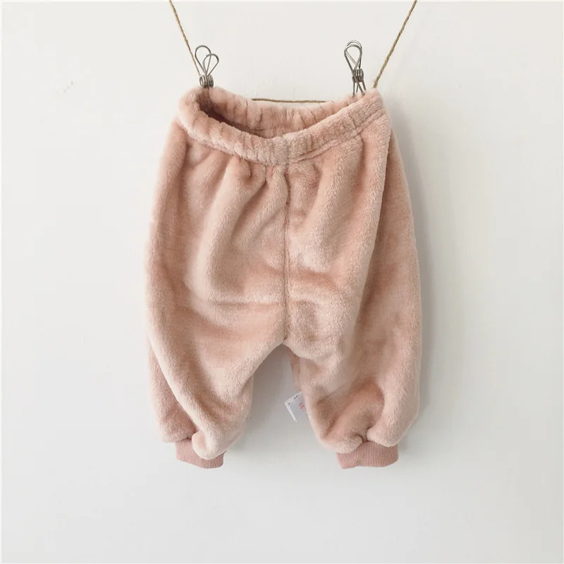 Зимние штаны для маленьких мальчиков и девочек г. Детские модные двухсторонние фланелевые шерстяные штаны для маленьких девочек Теплые Штаны для маленьких мальчиков - Цвет: Розовый