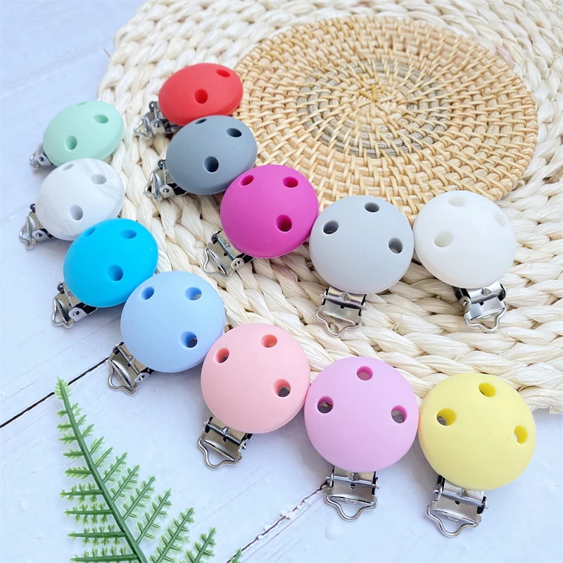 3PCS Round Shape Baby Pacifier Clip Soother Teether Anti Fall Silicone Holders Stainless Nipple Clamp Pacifier Clips pacifier clips