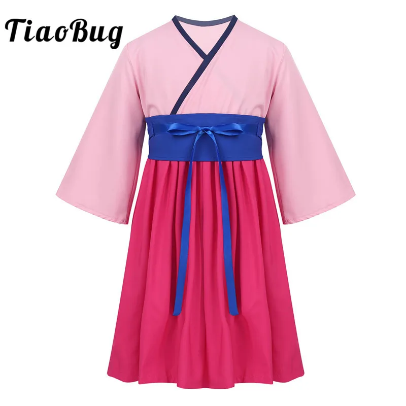 

TiaoBug Kids Girls Halloween Costume Cosplay Party Long Sleeves High Waist Ancient Chinese Style Princess Fancy Dress with Belt