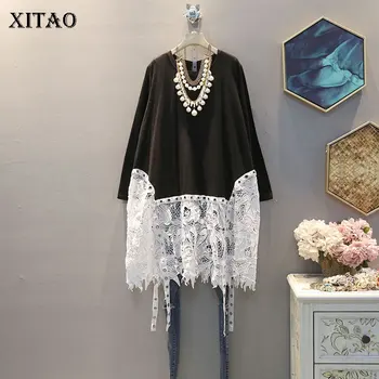 

XITAO Spring 2020 Long Sleeve Dress Women Korean Style Stitching Lace Cutout Plus Size Dresses Leisure Trend Clothes DMY3658
