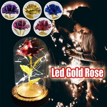 

5 Color Rose Wooden Base Glass Dome Red Rose With LED Light Special Romantic Gift For Valentine's Day Wedding
