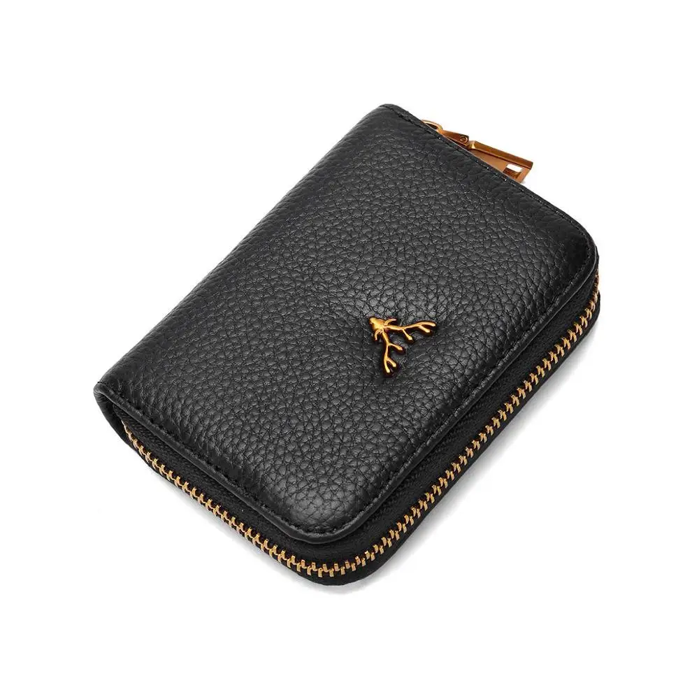 BISON DENIM, коровья кожа, женские кошельки, ID держатель для карт, Дамский кошелек, отделение для монет, короткие маленькие кошельки, высокое качество, B3286 - Цвет: black