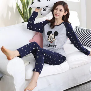 Сезон осень-зима; Для женщин с длинным рукавом пижамы милые в Корейском стиле больших Размеры Для женщин Повседневное мультфильм комплект домашней одежды