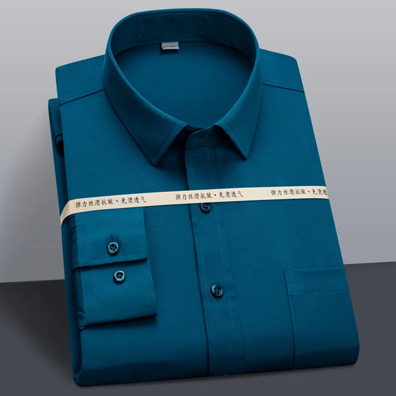 New Fashion Stretch Non-iron Shirt Anti-wrinkle Classic Solid Selfcultivation Business Casual Wear Long Sleeve Shirts for Men