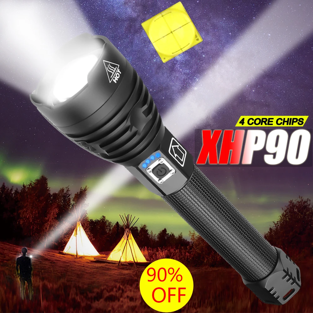 Светодиодный фонарь XHP90 с usb зарядкой масштабируемый самый яркий