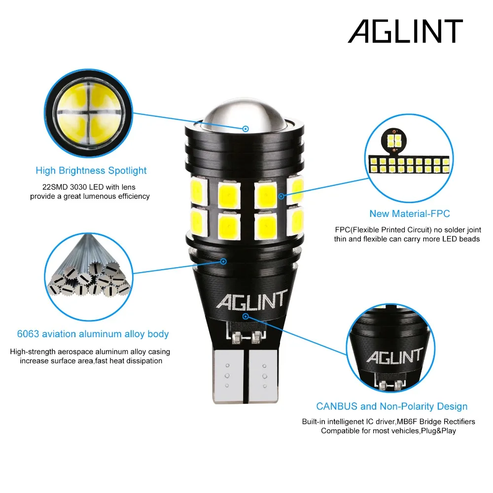 AGLINT 2 шт. T15 T16 W16W 921 955 светодиодный светильник Canbus OBC без ошибок 3030 SMD 22 светодиодный s автомобильный фонарь заднего хода Белый 12-24 В