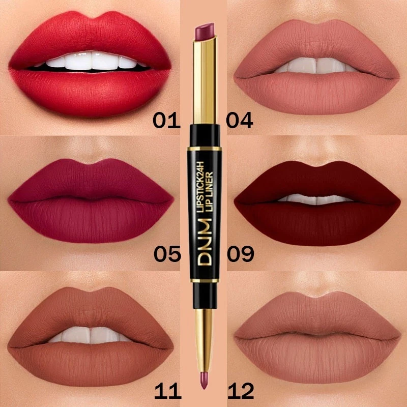 2 IN 1 Lip Liner Waterproof Matte Lipstick Pencil Contour