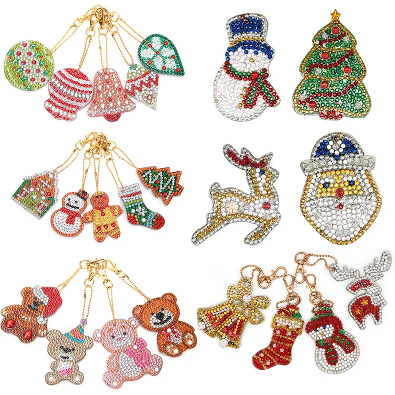 4/5Pcs DIY Full Drill Diamond Paintng Special-shaped Xmas Penguin Key Chains Christmas Gift for Kids Craft |