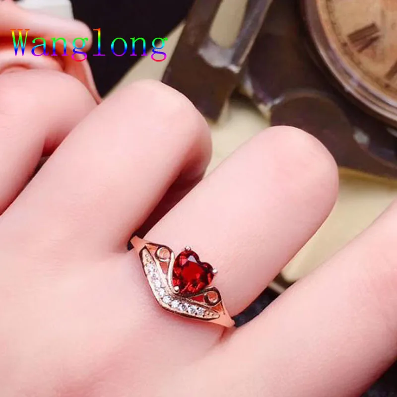 Wanglong 925 пробы серебро Гранат Ювелирные наборы в форме сердца 5*5 мм для женщин Цвет ювелирные изделия