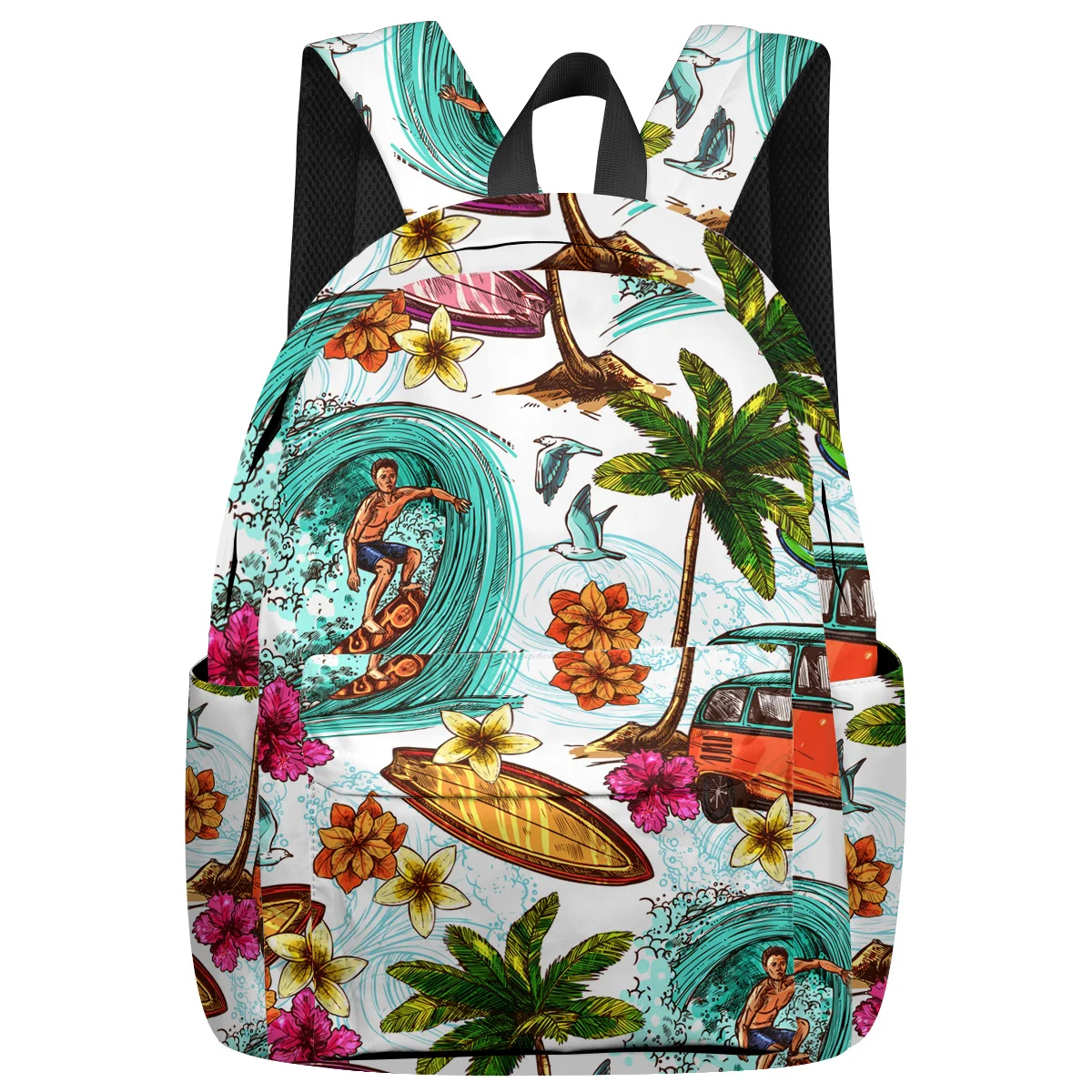 

WHEREISART Cartoon Beach Surf Backpacks Laptop With Usb Charging Port Internal Frame Backpacks Outdoor Activities Tactical