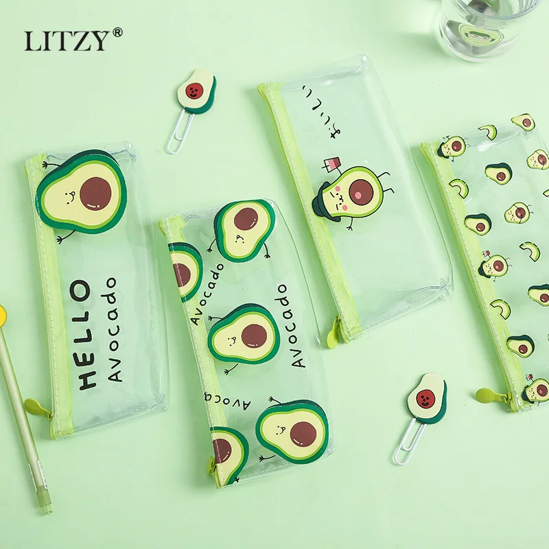 

Cute Avocado Gift Estuche School Pencil Case for Girl Transparent Pencil Bag Kawaii Pencil Box School Supplies Office Stationery
