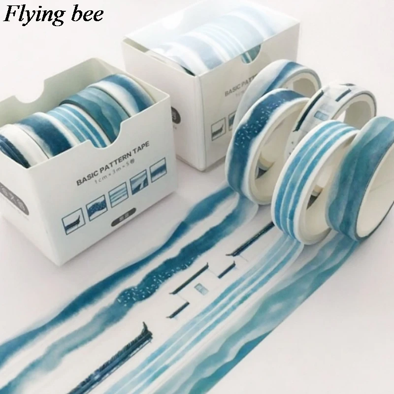 Flyingbee 5 шт./компл. 10 мм X 3 м модный набор декоративного скотча Васи Бумага DIY декоративная клейкая лента Канцелярские клейкая Ленточные принадлежности X0734