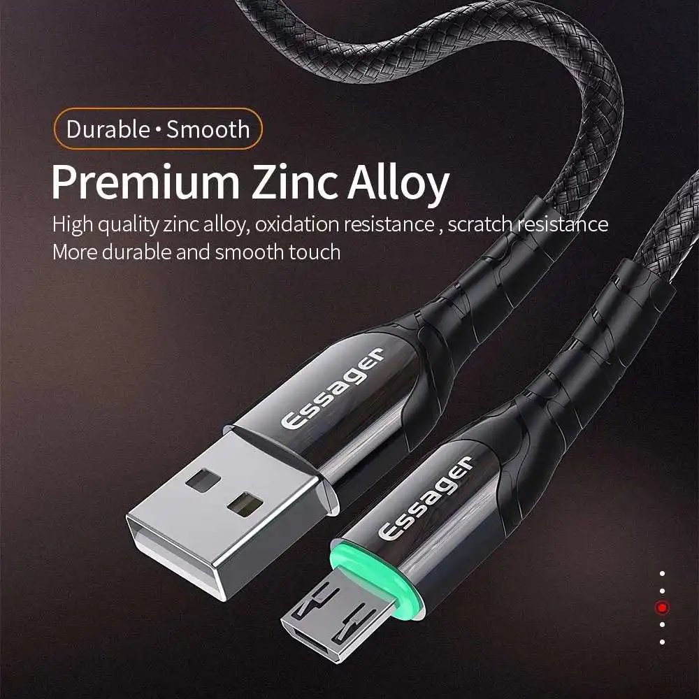Essager Micro USB кабель со светодиодный кабель для быстрой зарядки данных Кабель зарядного устройства микро-usb для samsung Xiaomi Android мобильного телефона