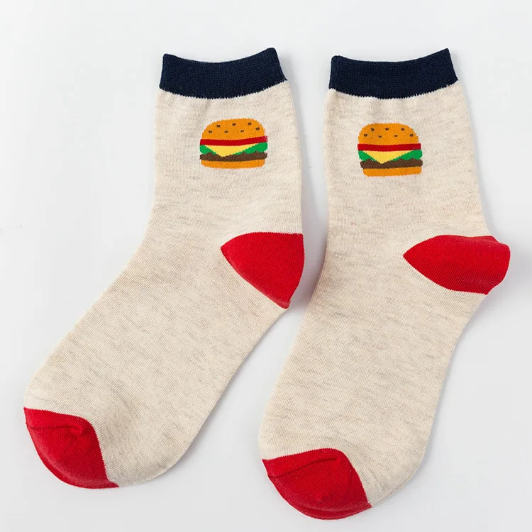 hamburger Jeseca хлопковые мягкие зимние носки для женщин Harajuku винтажные уличные рождественские носки милые носки для девочек с мультяшным принтом в японском стиле - Цвет: hamburger