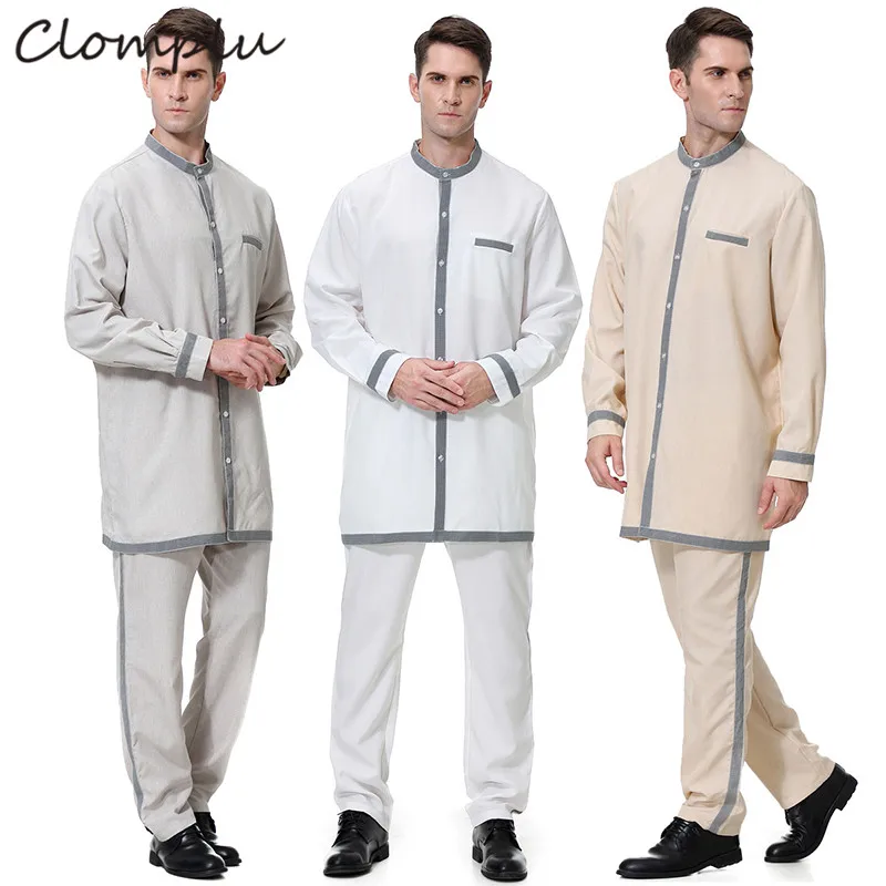 

Clomplu Abaya Islamic Clothing Men Solid Long Sleeve Muslim Sets Arab Clothing Men Casual Breathable Muslim Costume Men Clothes