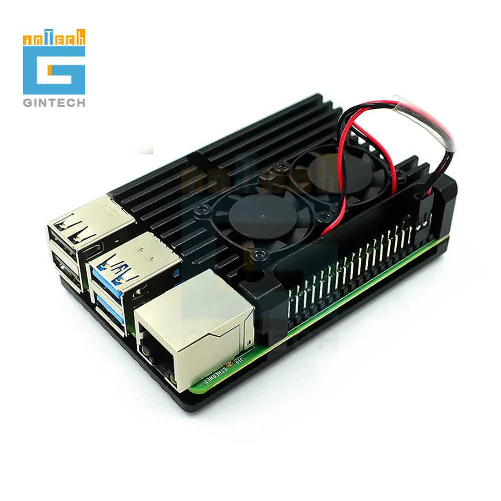 

RPi 4 радиатор металлический чехол с вентилятором Raspberry Pi 4 встроенный бронированный радиатор из алюминиевого сплава совместим с Raspberry Pi 4 Модель B