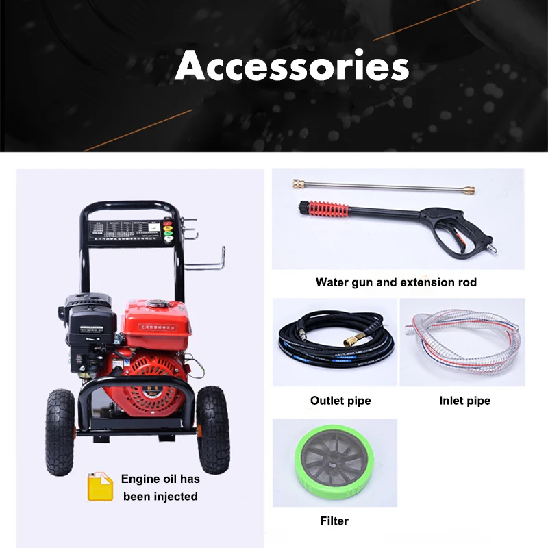 Commercial Industrial 150Bar 5.5Hp Gasoline Engine High Pressure Washer Machine Car Cleaner Big Wheels Auto Tools Accessories foam cannon for pressure washer Car Washing Tools