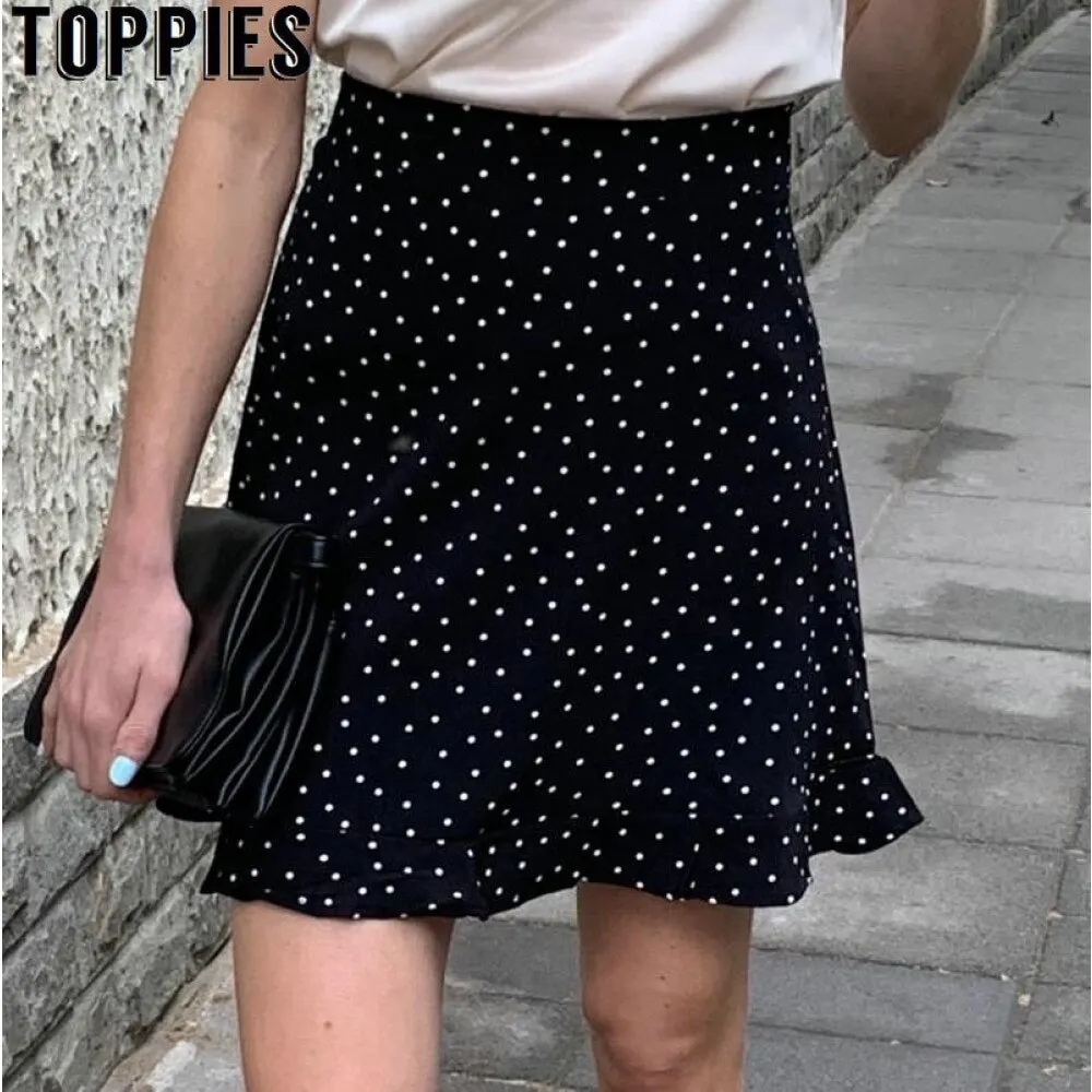 Женская мини юбка в горошек Toppies зеленая белая с высокой талией сексуальные юбки