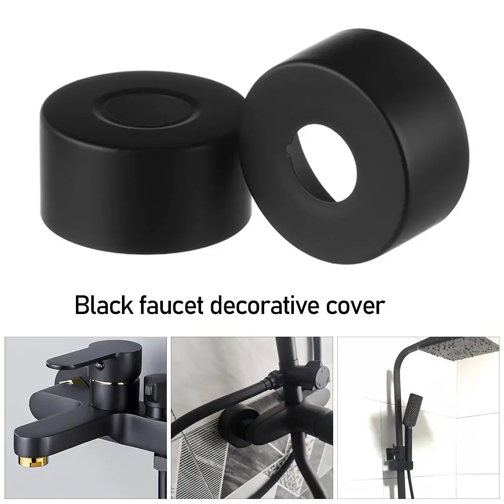 Black Shower Faucet Decorative Cover Chrome Finish Stainless Steel Wall Flange Water Pipe Wall Covers Bathroom Faucet Accessory