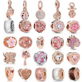 

2Pcs/Lot New Rose gold Charm Beads Pendant Diy Women Bracelets.For Original Brand Bracelets Bangles Necklace Gift Make