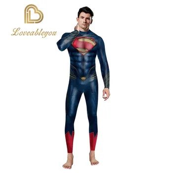 

Adult Superman Costumes Lycra Full Body Superhero Zentai Suits Super Hero Men Bodysuit Cosplay Outfit B142-046