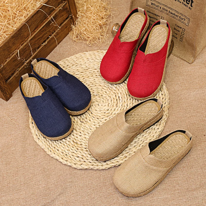 

2017 New Style Spring And Summer New Style Hemp Straw WOMEN'S Slippers round-Toe WOMEN'S Flat Shoes min zu xie