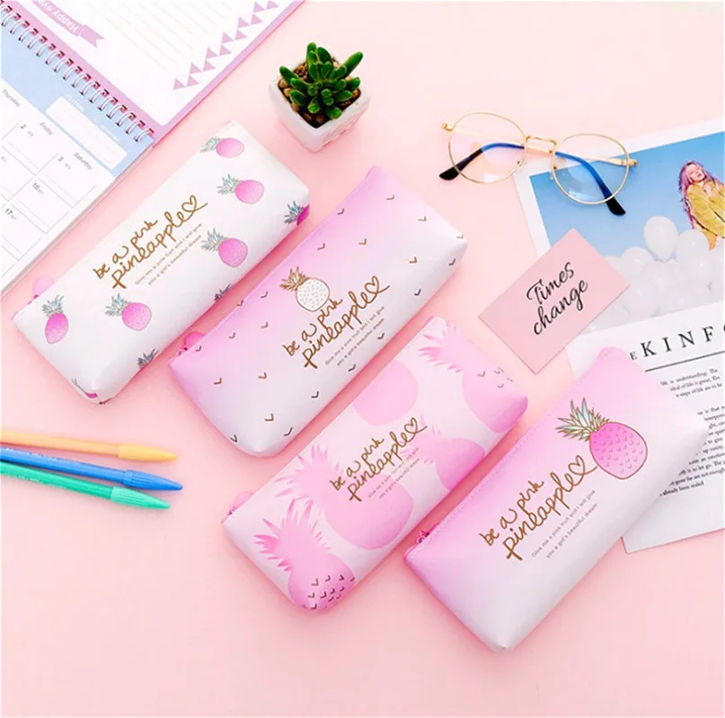1 шт Kawaii Pu пенал Чехол ананас подарок Estuches школьная Пенал сумка карандаш школьные