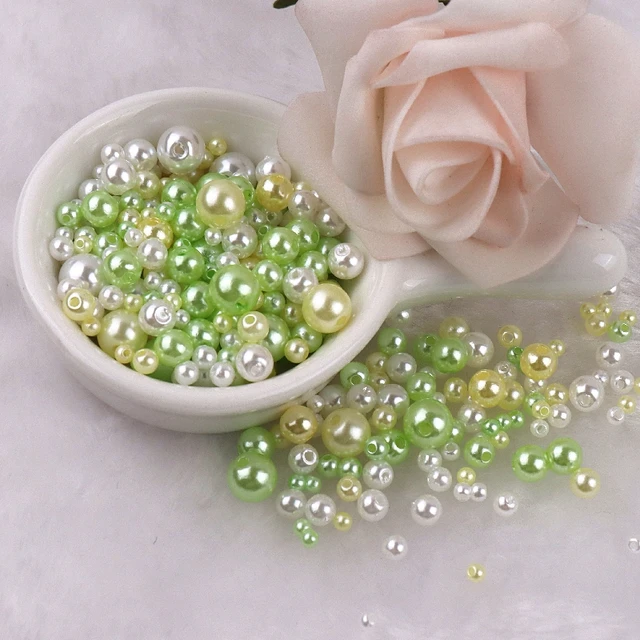 150-200Pcs Colorful ABS Imitation Pearls Mix 3-8mm Round Beads With Holes DIY Bracelet Charms Necklace Beads For Jewelry Making 2135 Mix GreenYellow