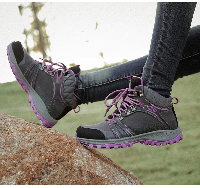 Походная обувь из натуральной кожи для мужчин и женщин; Водонепроницаемая Флисовая теплая Треккинговая обувь; большие размеры; обувь для альпинизма