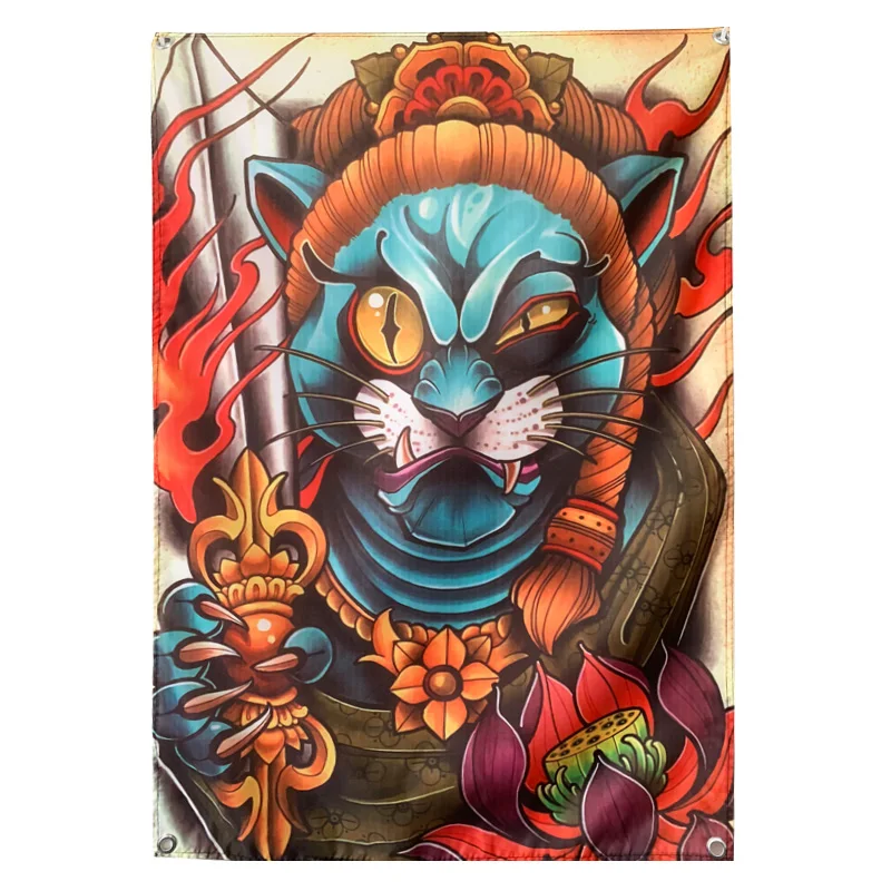 Retro Ukiyo-e Prajna Tattoo Poster Skull Banner Flag Tapestry Wall Hanging Canvas Painting Stickers Barber Shop Home Decor | Дом и сад
