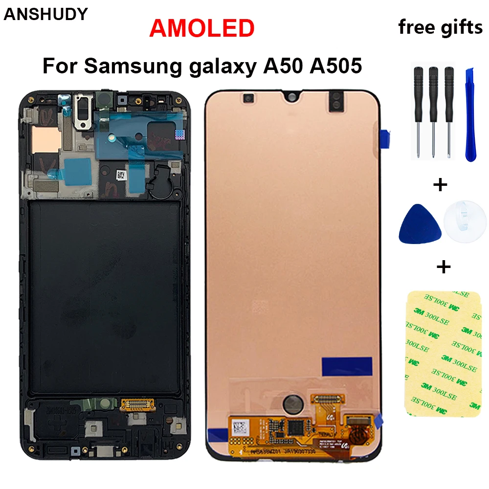 

AMOLED For Samsung galaxy A50 2019 A505F/DS A505F A505FD A505A LCD Touch Screen Digitizer Assembly with frame + Tools Display