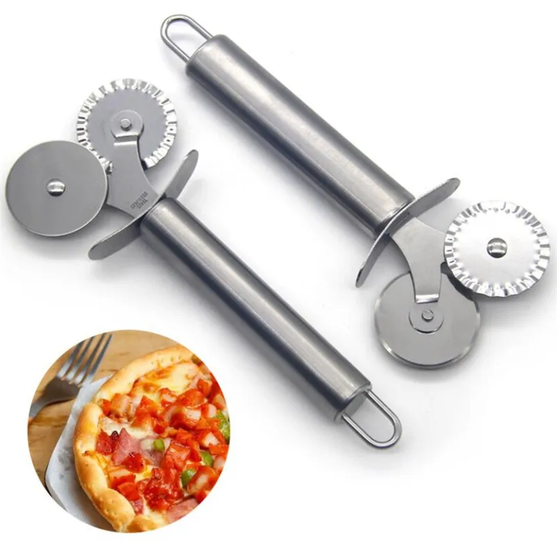 Double Roll Pizza Stainless Steel Knife Pasta Cutter Pasta Round Lace Pizza Wheel Pancake Pastry Pie Slicer Knife Kitchen Tools