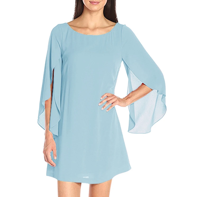 Женское летнее шифоновое мини-платье с коротким рукавом и круглым вырезом |