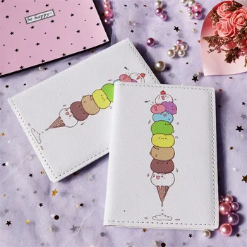

A Super High Ice Cream! Cute Passport Holder Travel ID Card Cartoon Passport Cover Leather Bank Credit Card Holder Ticket Folder