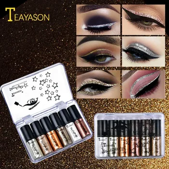 

TEAYASON 6 Colors / Set Eyeshadow Set Metal Liquid Eyeshadow Waterproof Diamond Glitter Makeup Soft