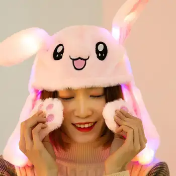 

Cute Plush Thermal Hat Cap With Movable Ear Shaped Rabbit Toy For Women Lady Run K Pop Game Same Hats Caps Winter Warm Hat Gift