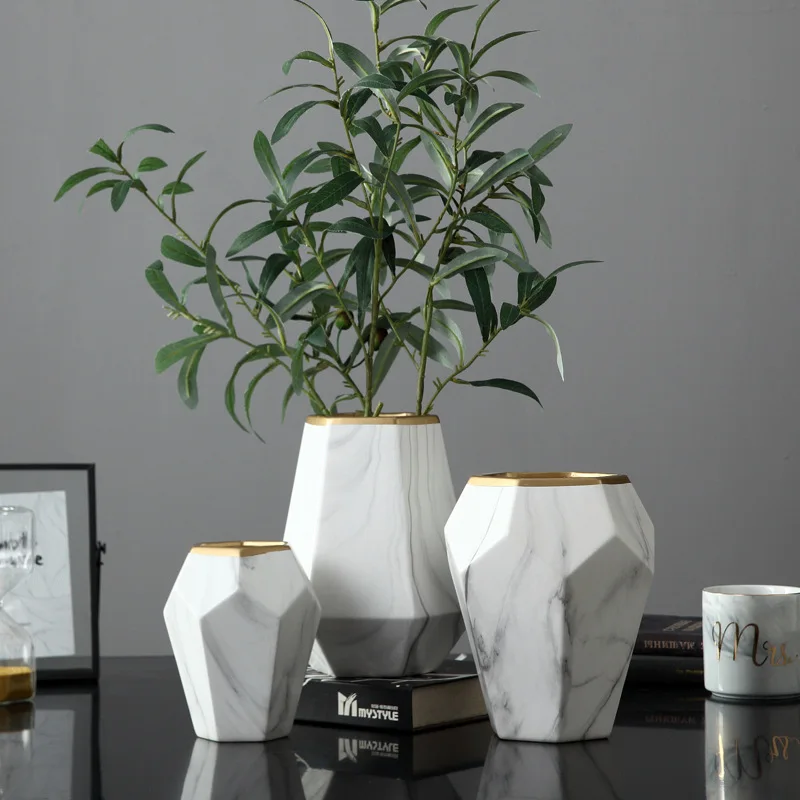 

Modern simple geometric cut-off marble pattern dry vase table furnishing home soft decoration model room ornament decoration