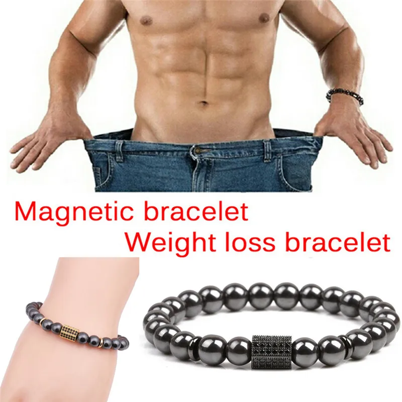 Weight Loss Stone Magnetic Health Care Magnetic Hematite Stretch Beaded Bracelets for Men Women