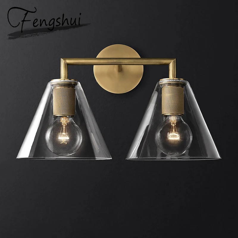 Nordic Iron Glass LED Wall Lamps Indoor Decor Cone Sconces Light Fixture Living Room Bedroom Bedside Corridor Design Wall Light