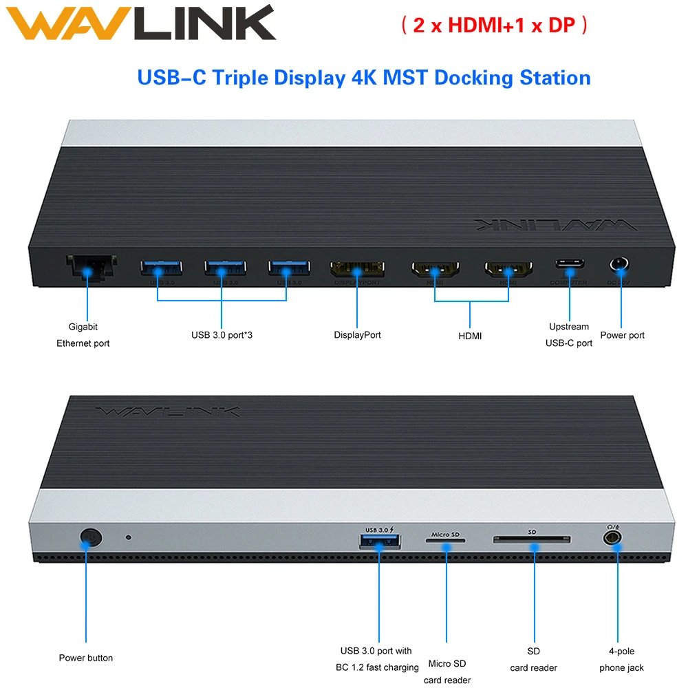 USB C тройной дисплей MST док станция 4K 2K @ 60Hz с 2 HDMI + DP Gigabit Ethernet 3 0 PD для Windows Mac OS