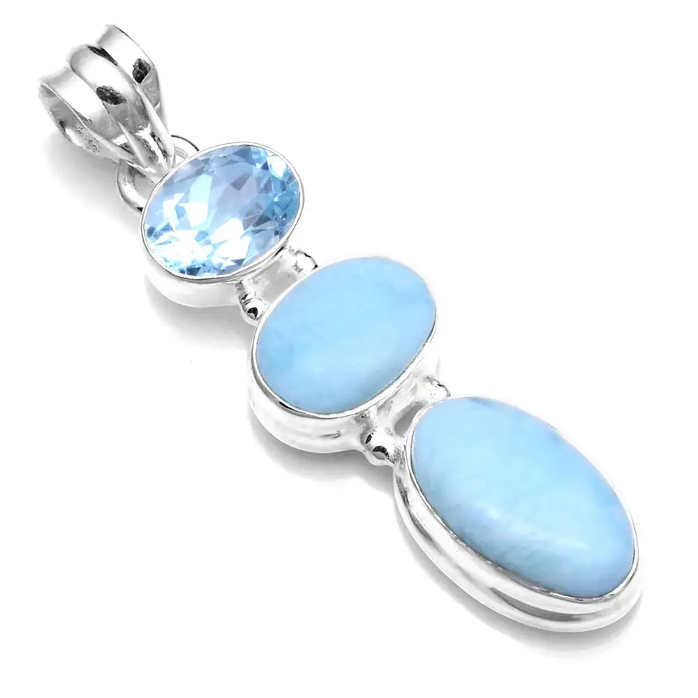 

Genuine Larimar + Blue Topaz Pendant 925 Sterling Silver, 71.3 mm, 2SP0740