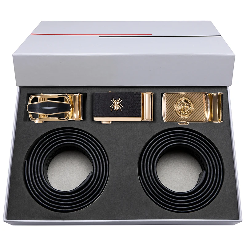 

Hi-Tie Belt Gift Box Genuine Leather Luxury Man Gift Set Black Fashion Automatic Long Belts Crocodile Leather Belts Wholesale