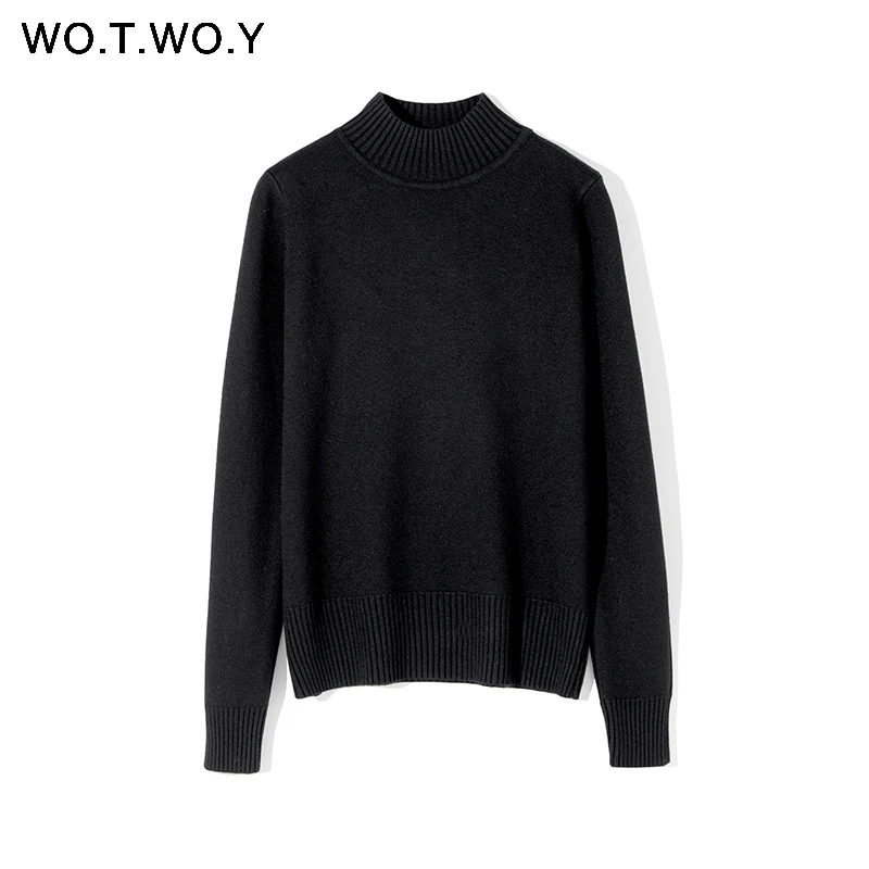 S19285Black WOTWOY осенне-зимний базовый вязаный хлопковый свитер для женщин, кашемировый Женский пуловер с круглым вырезом, Повседневная плотная женская одежда - Цвет: S19285Black